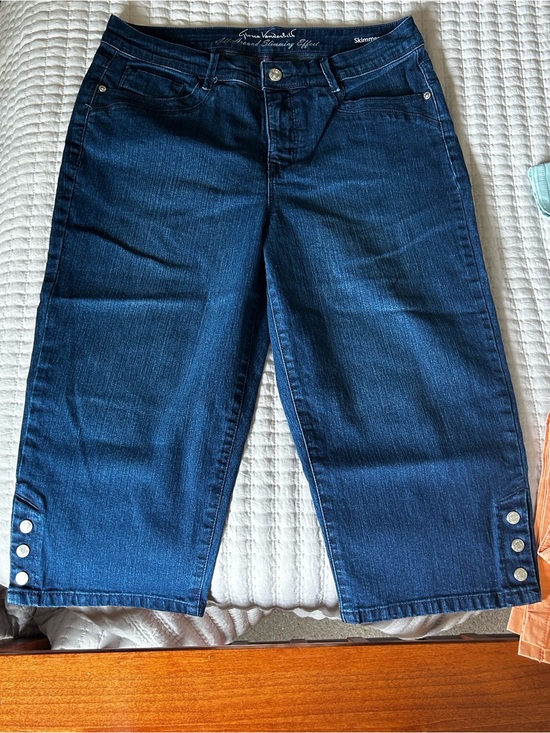 Gloria Vanderbilt Pants - Gloria Vanderbilt Dark Blue Cropped Skimmer Jeans with Hem Buttons